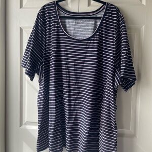 Lane Bryant Perfect Sleeve Striped Navy and White T-Shirt